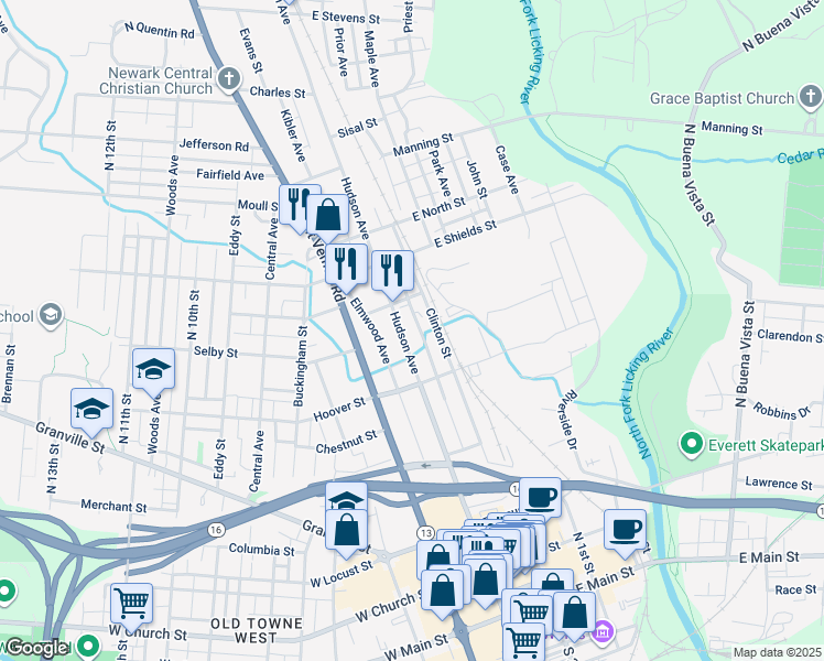 map of restaurants, bars, coffee shops, grocery stores, and more near 295 Clinton Street in Newark