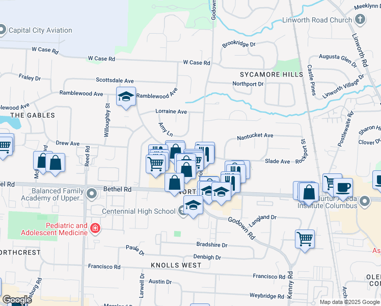 map of restaurants, bars, coffee shops, grocery stores, and more near 1470 Slade Avenue in Columbus