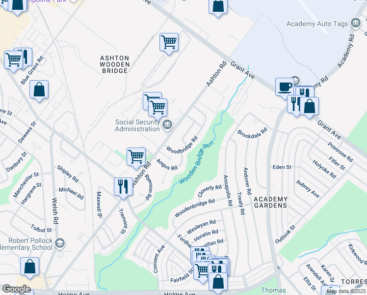 map of restaurants, bars, coffee shops, grocery stores, and more near 9400 Fairgreen Lane in Philadelphia