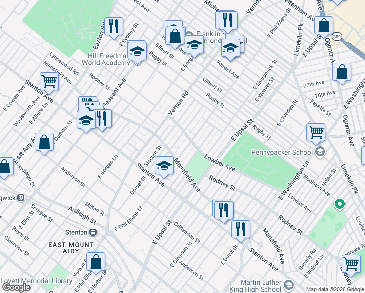 map of restaurants, bars, coffee shops, grocery stores, and more near 1024 Dorset Street in Philadelphia