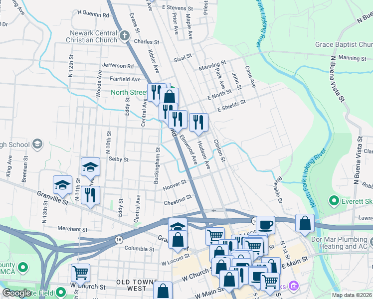 map of restaurants, bars, coffee shops, grocery stores, and more near 318 Mount Vernon Road in Newark