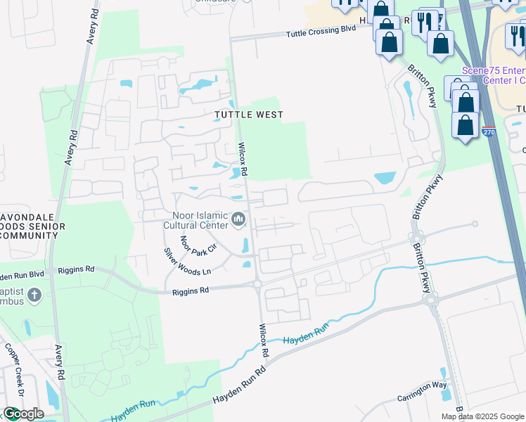 map of restaurants, bars, coffee shops, grocery stores, and more near 4815 Rays Circle Southwest in Dublin