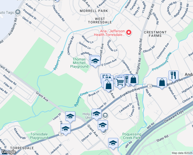 map of restaurants, bars, coffee shops, grocery stores, and more near 3746 Morrell Avenue in Philadelphia