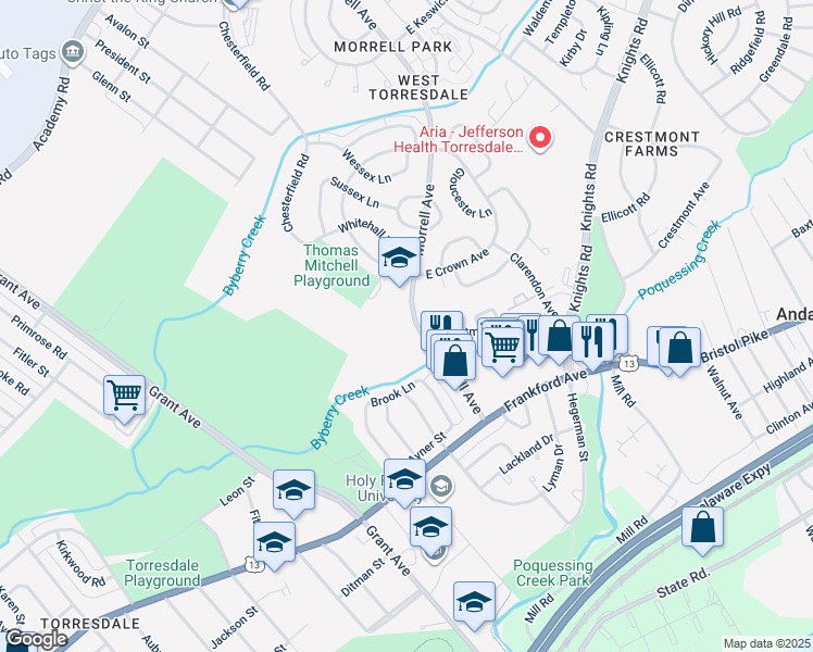 map of restaurants, bars, coffee shops, grocery stores, and more near 3746 Morrell Avenue in Philadelphia