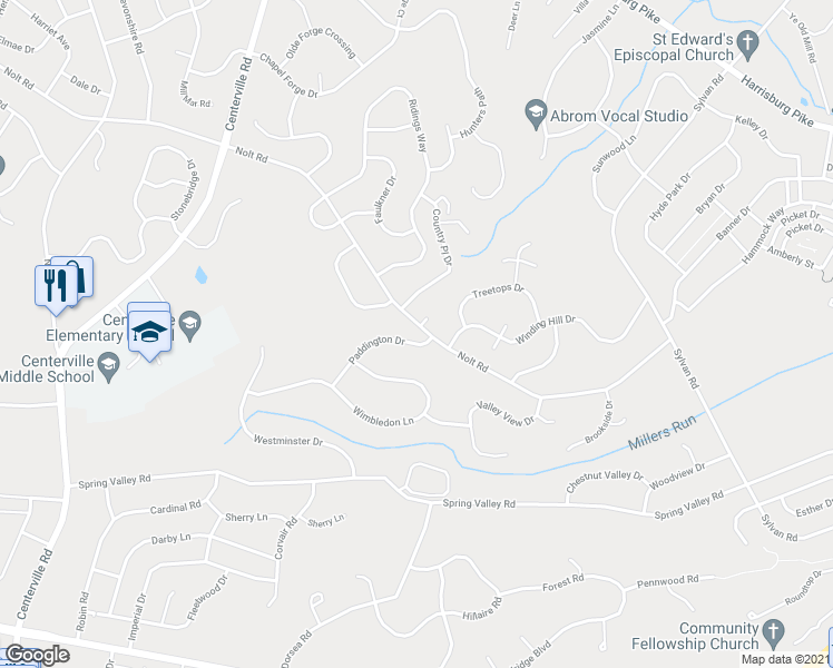 map of restaurants, bars, coffee shops, grocery stores, and more near 800 Paddington Drive in Lancaster