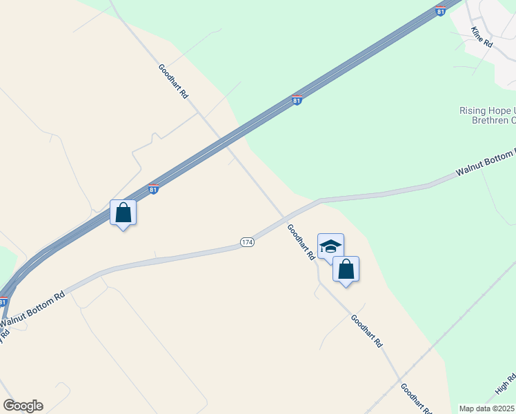 map of restaurants, bars, coffee shops, grocery stores, and more near 165 Goodhart Road in Shippensburg