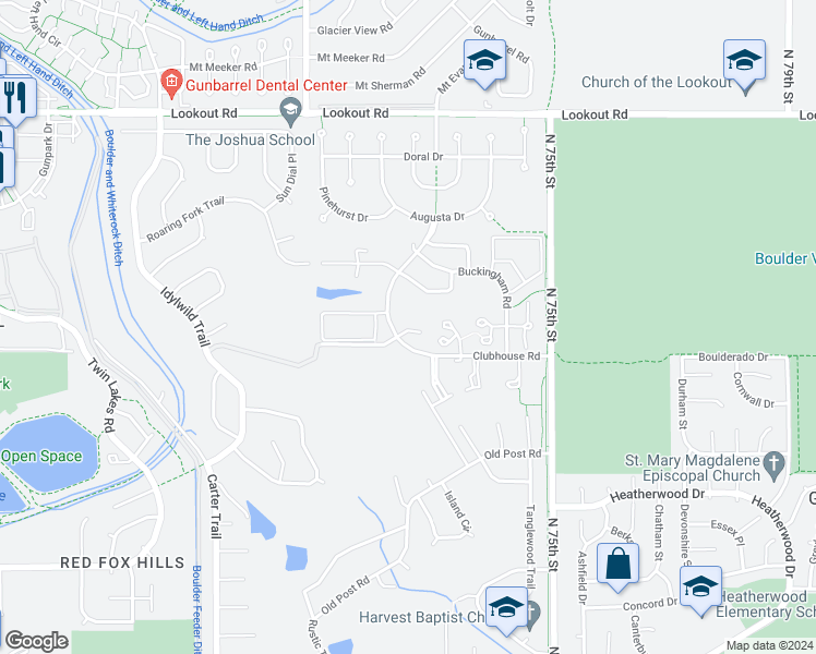 map of restaurants, bars, coffee shops, grocery stores, and more near 7239 Siena Way in Boulder