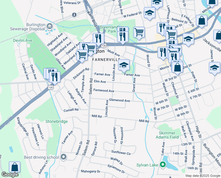 map of restaurants, bars, coffee shops, grocery stores, and more near 914 Lincoln Avenue in Burlington