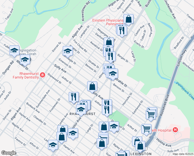 map of restaurants, bars, coffee shops, grocery stores, and more near 8303 Loretto Avenue in Philadelphia