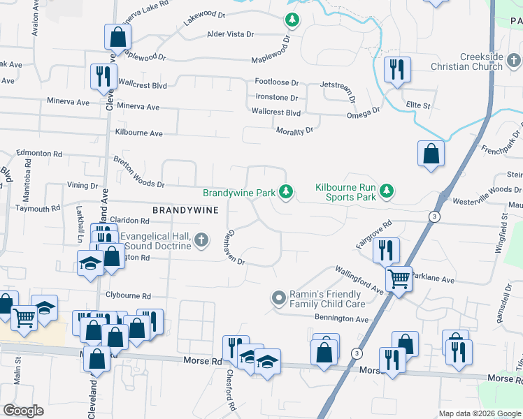 map of restaurants, bars, coffee shops, grocery stores, and more near 4677 Fox River Run in Columbus