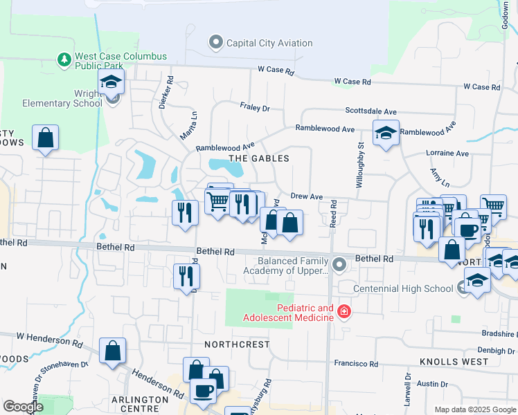 map of restaurants, bars, coffee shops, grocery stores, and more near 1979 Drury Lane in Columbus