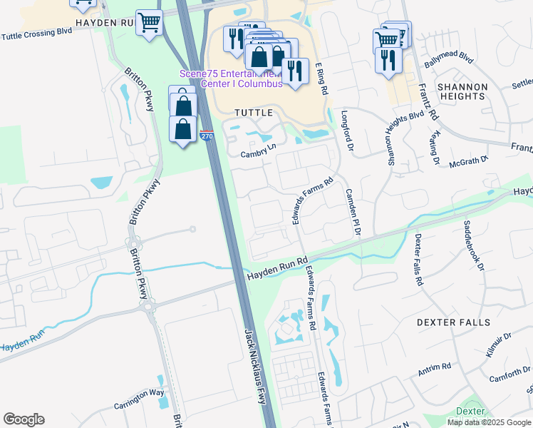 map of restaurants, bars, coffee shops, grocery stores, and more near 5541 Bowland Place North in Dublin