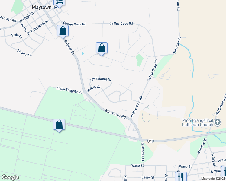 map of restaurants, bars, coffee shops, grocery stores, and more near 412 Tanger Street in Marietta