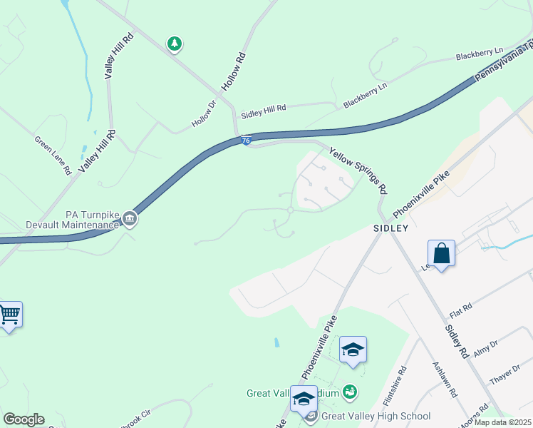 map of restaurants, bars, coffee shops, grocery stores, and more near 201 Yorktown Court in Malvern
