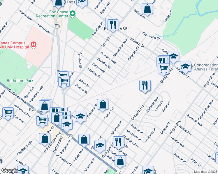 map of restaurants, bars, coffee shops, grocery stores, and more near 1030 Lansing Street in Philadelphia