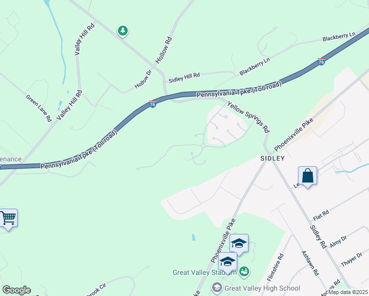 map of restaurants, bars, coffee shops, grocery stores, and more near 205 Yorktown Court in Malvern