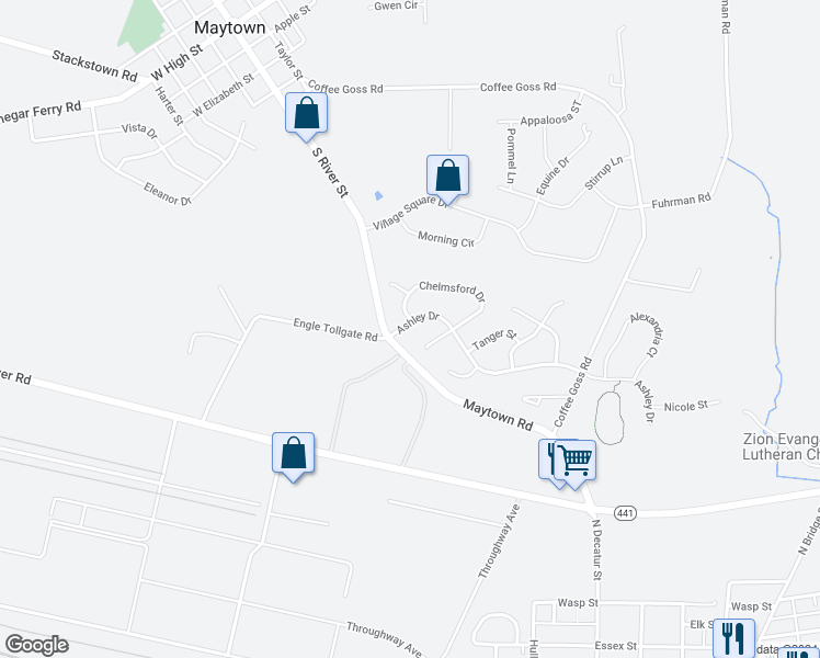 map of restaurants, bars, coffee shops, grocery stores, and more near 22 Ashley Drive in Marietta