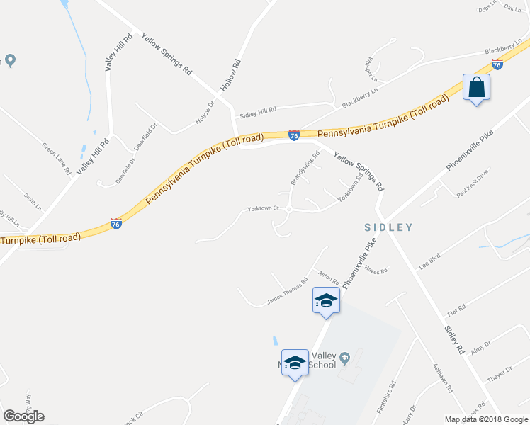 map of restaurants, bars, coffee shops, grocery stores, and more near 201 Yorktown Court in Malvern