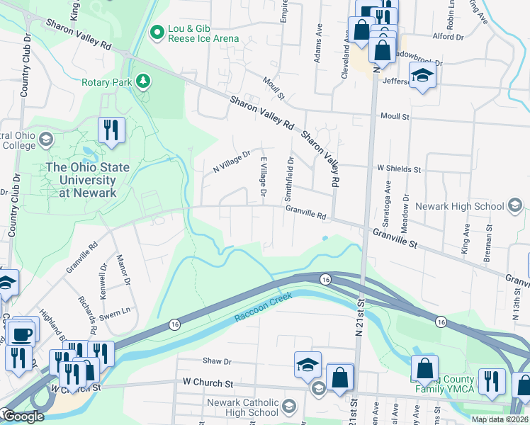 map of restaurants, bars, coffee shops, grocery stores, and more near 819 Granville Road in Newark