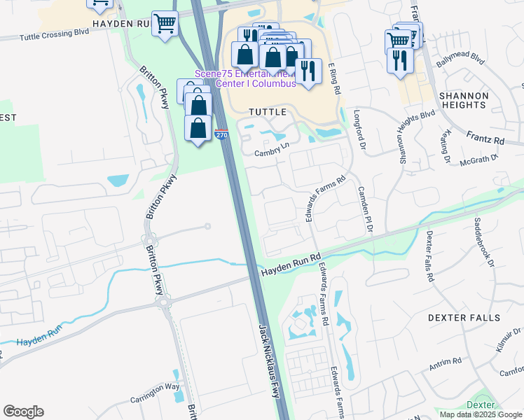map of restaurants, bars, coffee shops, grocery stores, and more near 5745 Bowland Place South in Columbus
