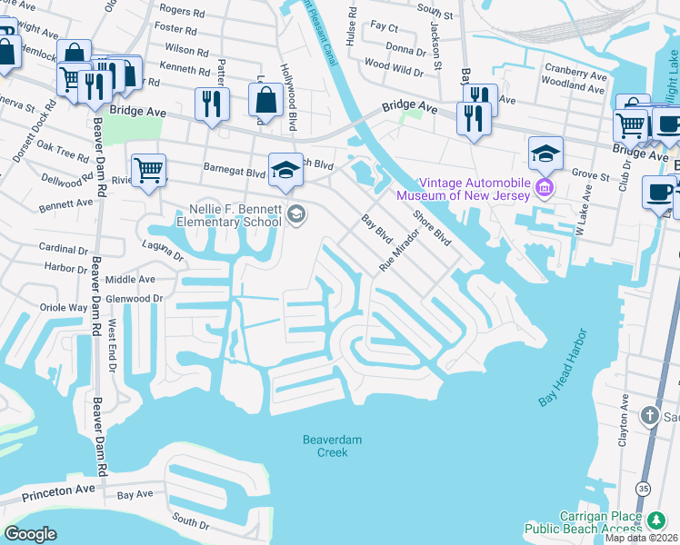 map of restaurants, bars, coffee shops, grocery stores, and more near 1841 Southeast Drive in Point Pleasant