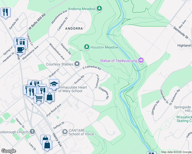map of restaurants, bars, coffee shops, grocery stores, and more near 912 Inverness Lane in Philadelphia