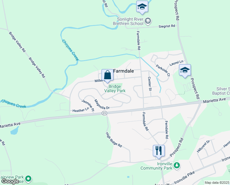 map of restaurants, bars, coffee shops, grocery stores, and more near 4109 Jasmine Place in Mount Joy