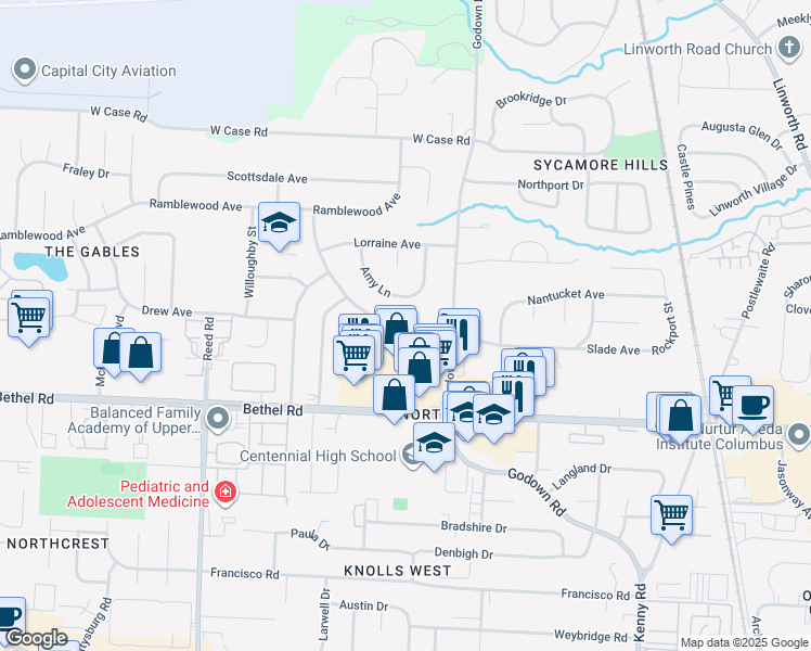 map of restaurants, bars, coffee shops, grocery stores, and more near 1470 Slade Avenue in Columbus