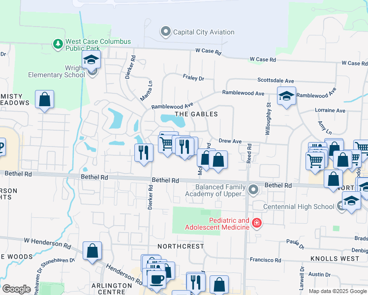 map of restaurants, bars, coffee shops, grocery stores, and more near 1979 Drury Lane in Columbus