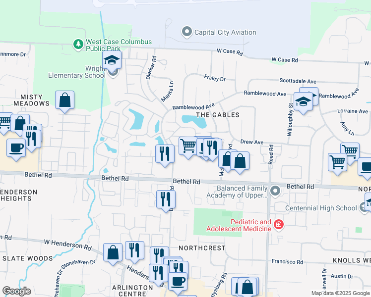 map of restaurants, bars, coffee shops, grocery stores, and more near 2095 Coleman Drive in Columbus