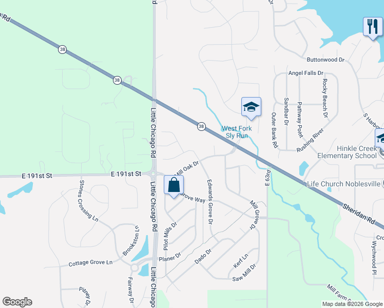 map of restaurants, bars, coffee shops, grocery stores, and more near 19135 Edwards Grove Drive in Noblesville