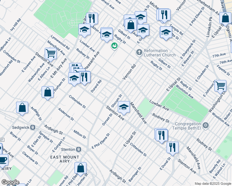 map of restaurants, bars, coffee shops, grocery stores, and more near 936 Vernon Road in Philadelphia