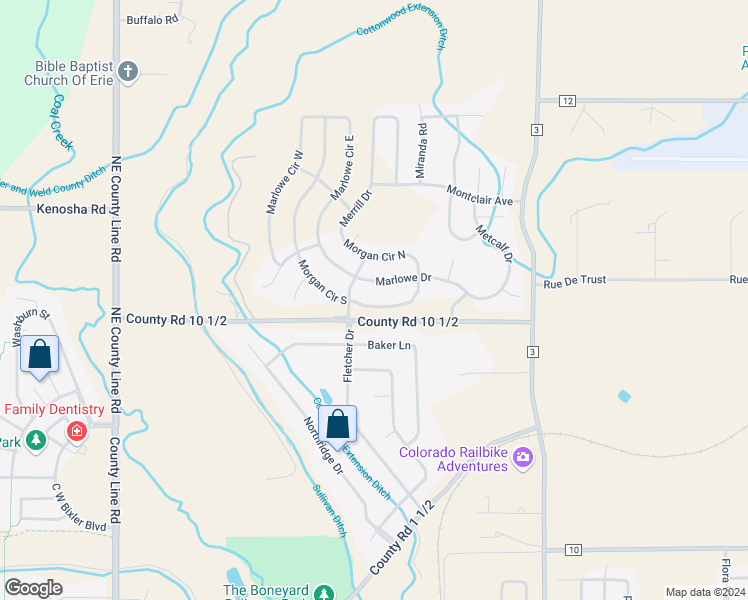 map of restaurants, bars, coffee shops, grocery stores, and more near 79 Morgan Circle South in Erie