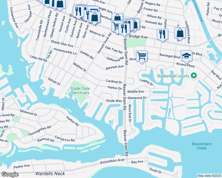 map of restaurants, bars, coffee shops, grocery stores, and more near 2310 Harbor Drive in Point Pleasant