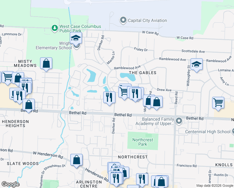 map of restaurants, bars, coffee shops, grocery stores, and more near 2095 Coleman Drive in Columbus