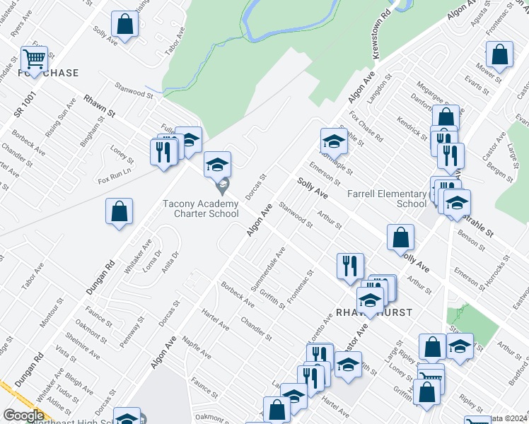 map of restaurants, bars, coffee shops, grocery stores, and more near 8035 Algon Avenue in Philadelphia