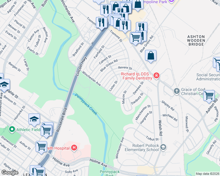 map of restaurants, bars, coffee shops, grocery stores, and more near 8803 Brous Avenue in Philadelphia