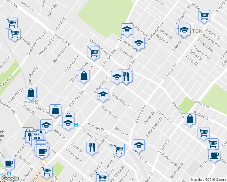 map of restaurants, bars, coffee shops, grocery stores, and more near 604 East Mount Pleasant Avenue in Philadelphia