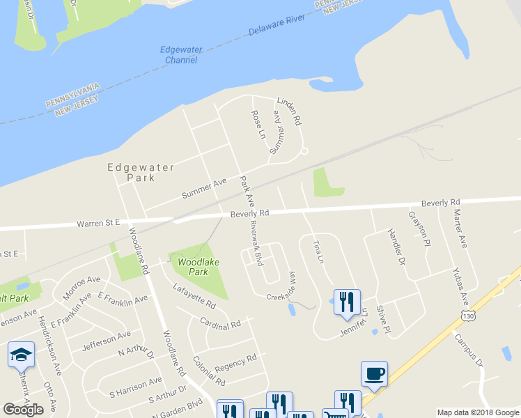 map of restaurants, bars, coffee shops, grocery stores, and more near 2014 Beverly Road in Burlington Township