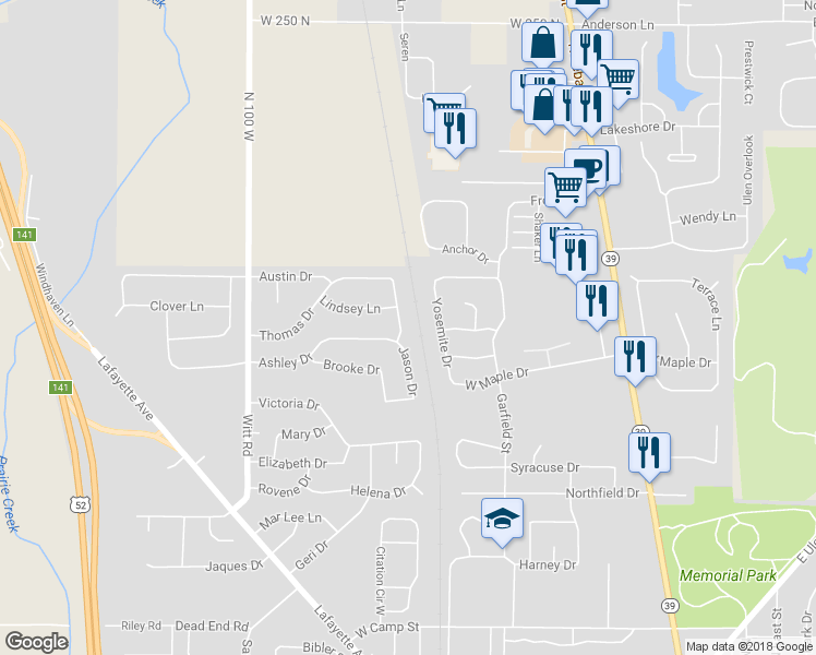 map of restaurants, bars, coffee shops, grocery stores, and more near 2105 Jason Drive in Lebanon