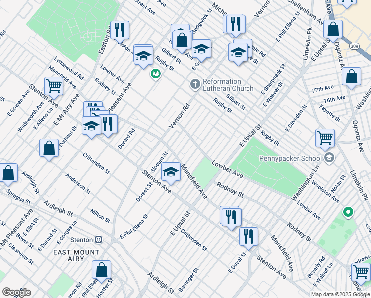 map of restaurants, bars, coffee shops, grocery stores, and more near 1018 Dorset Street in Philadelphia