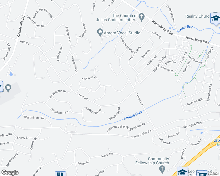 map of restaurants, bars, coffee shops, grocery stores, and more near 301 Winding Hill Drive in Lancaster