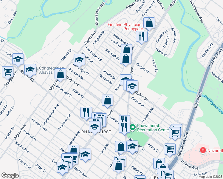 map of restaurants, bars, coffee shops, grocery stores, and more near 8303 Loretto Ave in Philadelphia