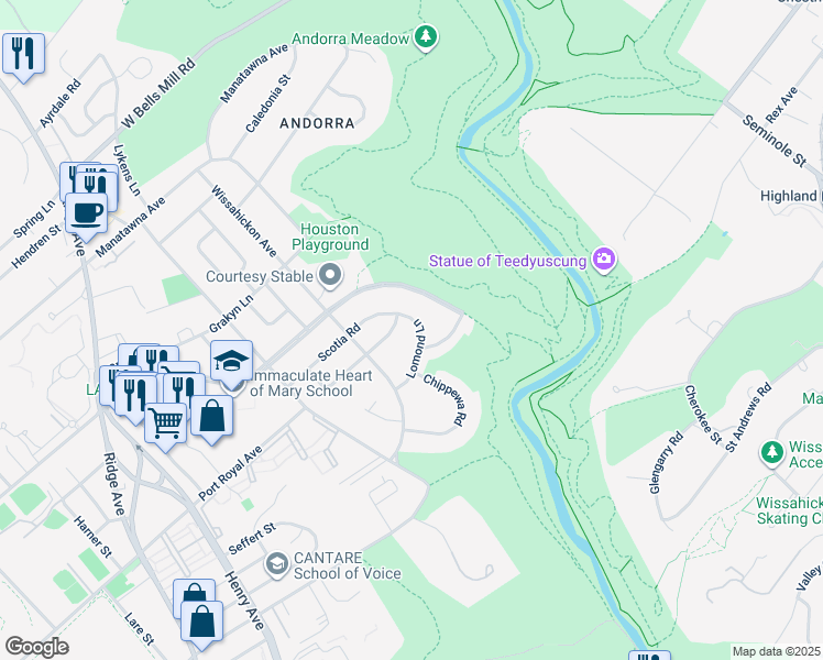 map of restaurants, bars, coffee shops, grocery stores, and more near 919 Lomond Lane in Philadelphia