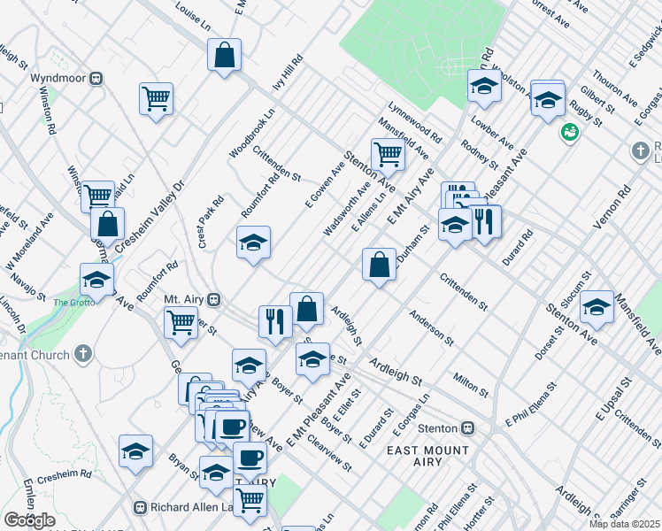 map of restaurants, bars, coffee shops, grocery stores, and more near 428 East Allens Lane in Philadelphia