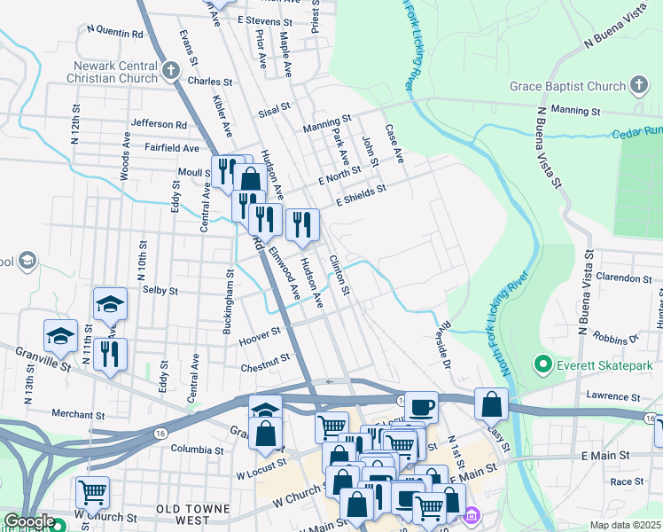map of restaurants, bars, coffee shops, grocery stores, and more near 295 Clinton Street in Newark