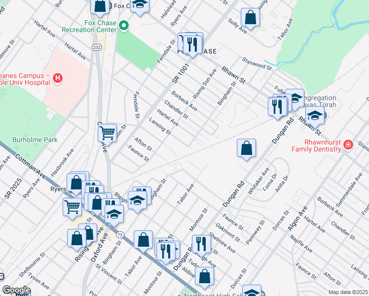 map of restaurants, bars, coffee shops, grocery stores, and more near 1030 Lansing Street in Philadelphia