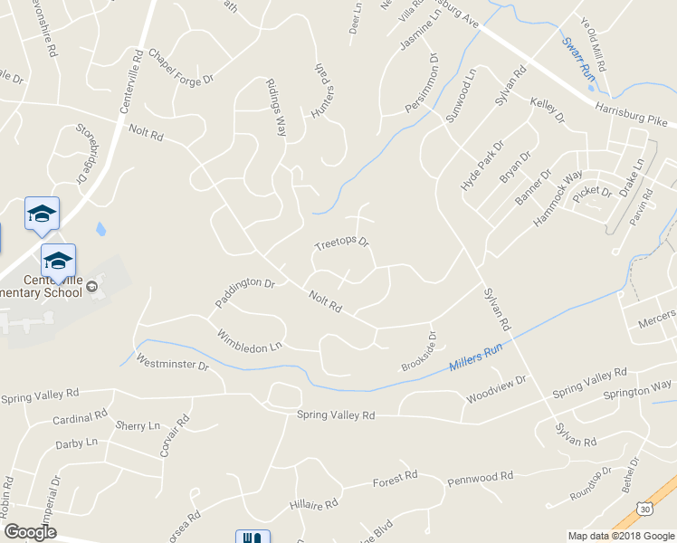 map of restaurants, bars, coffee shops, grocery stores, and more near 100 Spring Ridge Court in Lancaster