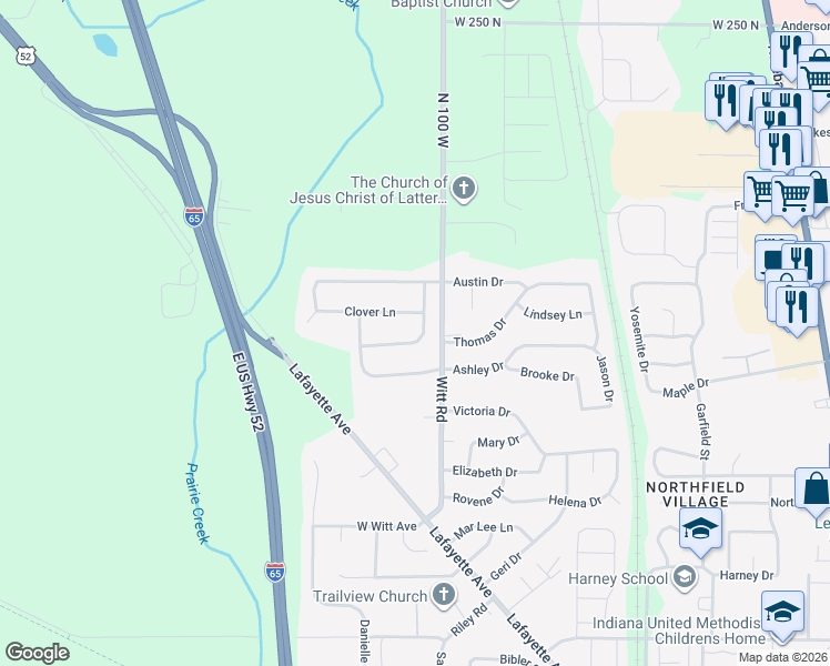 map of restaurants, bars, coffee shops, grocery stores, and more near 2110 Crimson Lane in Lebanon