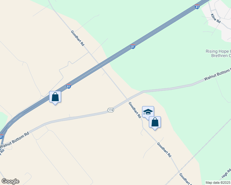 map of restaurants, bars, coffee shops, grocery stores, and more near 165 Goodhart Road in Shippensburg